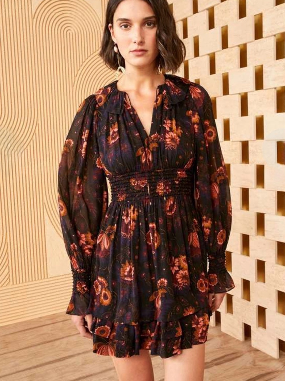 Ulla Johnson Adara Ruffled Silk Chiffon Floral Mini Dress Valerian Size 2